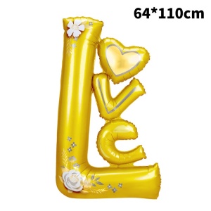 Balon din Folie Metalizata, Flippy, Figurine, Model LOVE, Tematica Iubire, 110x64 cm, Ambalaj Individual, Pai Inclus, Umflare cu Aer sau Heliu, Galben - Img 2