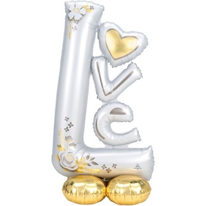Balon din Folie Metalizata, Flippy, Figurine, Model LOVE, Tematica Iubire, 110x64 cm, Ambalaj Individual, Pai Inclus, Umflare cu Aer sau Heliu, Alb - Img 4