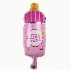 Balon din Folie Metalizata, Flippy, Mini Figurina Biberon, Model It's a Girl, Tematica Gender Reveal, 44x20 cm, Ambalaj Individual, Pai Inclus, Umflare cu Aer sau Heliu, Roz - Img 4