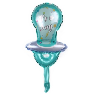 Balon din Folie Metalizata, Flippy, Mini Figurina, Model Suzeta, Tematica Gender Reveal, 23x50 cm, Ambalaj Individual, Pai Inclus, Umflare cu Aer sau Heliu, Albastru - Img 4
