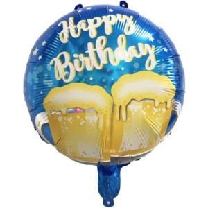 Balon din Folie Metalizata, Flippy, Mini Figurina Rotunda, Model Halbe de Bere, Happy Birthday, Tematica Aniversare, 45 cm, Ambalaj Individual, Pai Inclus, Umflare cu Aer sau Heliu, Albastru - Img 5