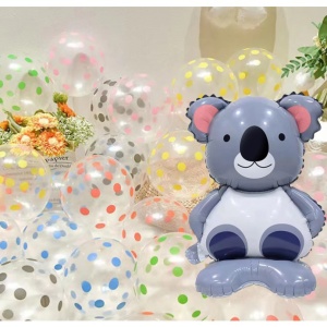 Balon din Folie Metalizata, Flippy, Mini Figurine Animalute, Model Koala, Tematica Aniversare, 38x58 cm, Ambalaj Individual, Pai Inclus, Umflare cu Aer sau Heliu, Multicolor - Img 5