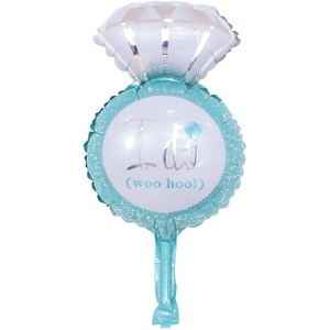 Balon din Folie Metalizata, Flippy, Mini Figurine Nunta, Model Inel de Logodna, Tematica Cerere in Casatorie, 46x23 cm, Ambalaj Individual, Pai Inclus, Umflare cu Aer sau Heliu, Albastru - Img 4
