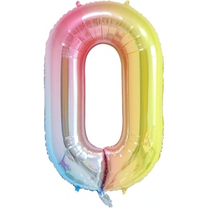 Balon din Folie Metalizata Gradient Flippy, Figurina Cifra, Tema Aniversare 100 cm, Ambalaj Individual, Pai inclus, Umflare cu Aer sau Heliu, Multicolor, Cifra 0 - Img 1
