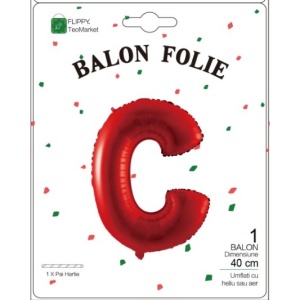 Balon Folie Metalizata Litera C, Flippy, 40 cm, Umflati cu Heliu sau Aer, Ambalaj Individual, Pai inclus, Rosu - Img 2