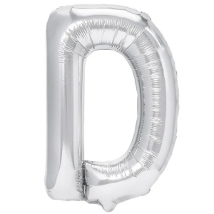 Balon Folie Metalizata Litera D, Flippy, 40 cm, Umflati cu Heliu sau Aer, Ambalaj Individual, Pai inclus, Argintiu - Img 1