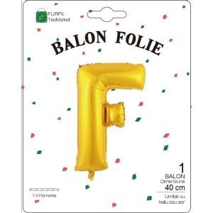 Balon Folie Metalizata Litera F, Flippy, 40 cm, Umflati cu Heliu sau Aer, Ambalaj Individual, Pai inclus, Auriu - Img 2