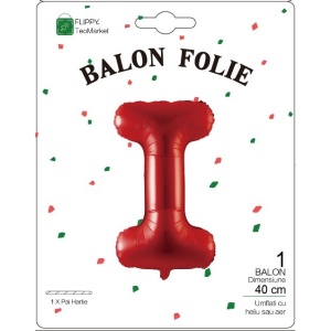 Balon Folie Metalizata Litera I, Flippy, 40 cm, Umflati cu Heliu sau Aer, Ambalaj Individual, Pai inclus, Rosu - Img 4