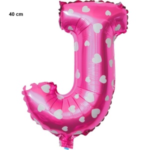Balon Folie Metalizata Litera J, Flippy, 40 cm, Cu Imprimeu Inimioare, Umflati cu Heliu sau Aer, Ambalaj Individual, Pai inclus, Roz - Img 2
