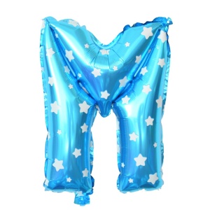 Balon Folie Metalizata Litera M, Flippy, 40 cm, Cu Imprimeu Stelute, Umflati cu Heliu sau Aer, Ambalaj Individual, Pai inclus, Albastru - Img 1