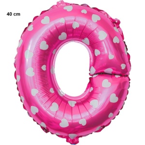 Balon Folie Metalizata Litera O, Flippy, 40 cm, Cu Imprimeu Inimioare, Umflati cu Heliu sau Aer, Ambalaj Individual, Pai inclus, Roz - Img 2