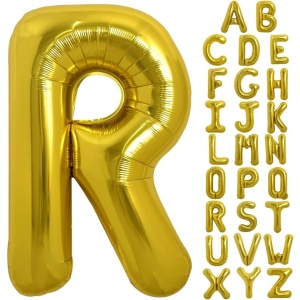 Balon Folie Metalizata Litera R, Flippy, 40 cm, Umflati cu Heliu sau Aer, Ambalaj Individual, Pai inclus, Auriu - Img 3