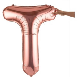 Balon Folie Metalizata Litera T, Flippy, 80 cm, Umflati cu Heliu sau Aer, Ambalaj Individual, Pai inclus, Rose Gold - Img 5
