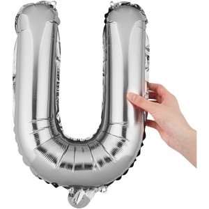 Balon Folie Metalizata Litera U, Flippy, 40 cm, Umflati cu Heliu sau Aer, Ambalaj Individual, Pai inclus, Argintiu - Img 7