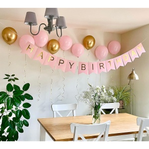 Banner Happy Birthday 100x200 cm, Flippy, Dimensiune Stegulet 11.5x16.5 cm, Rola de Ata Inclusa, Roz - Img 4
