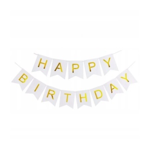 Banner Happy Birthday 100x200 cm, Flippy, Dimensiune Stegulet 11.5x16.5 cm, Rola de Ata Inclusa, Alb - Img 1