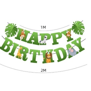 Banner Happy Birthday 100x200 cm, Flippy, Rola de Ata Inclusa, Tematica Jungle, Verde - Img 2