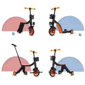 Bicicleta 8 in 1, Flippy, Transformabila, Multifunctionala, Reglare Inaltime, cu Maner de Impingere Detasabil, Tricicleta, Trotineta, 3 Roti, Pedale, Cosulet, 3-6 Ani, Portocaliu - Img 7