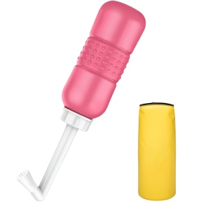 Bideu Portabil pentru Igiena Intima, Flippy, pentru Postpartum/ Postoperator, 450 mL, cu Capac si Husa Galbena, 29.5x7 cm, Culoare Recipient Roz
