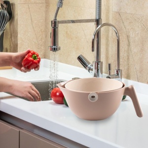 Bol cu Doua Straturi, Flippy, pentru Fructe, Legume, cu Cos de Scurgere a Apei, 2L, din ABS+PP, 29.9 x 22.5 x 11.8 cm, Maro - Img 6