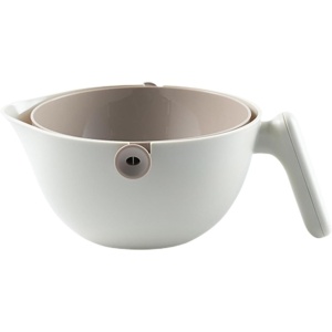 Bol cu Doua Straturi, Flippy, pentru Fructe, Legume, cu Cos de Scurgere a Apei, 2L, din ABS+PP, 29.9 x 22.5 x 11.8 cm, Alb - Gri - Img 1