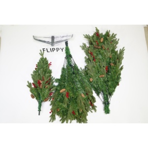 Brad artificial de Craciun bogat, decorat cu conuri pin rosii, inaltime 180 cm, 774 ramuri, Flippy, verde, suport metalic inclus - Img 2