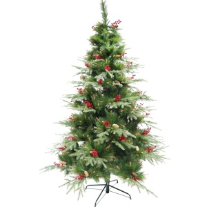 Brad artificial de Craciun, decorat cu conuri pin rosii, pentru interior/exterior, inaltime 150 cm, diametru 104 cm, 323 ramuri, Flippy, verde, suport metalic inclus - Img 6
