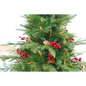 Brad artificial de Craciun, decorat cu conuri pin rosii, pentru interior/exterior, inaltime 210 cm, diametru 142 cm, 767 ramuri, Flippy, verde, suport metalic inclus - Img 6