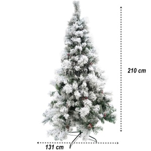 Brad artificial de Craciun nins, decorat cu conuri pin, pentru interior/exterior, inaltime 210 cm, diametru 131 cm, 630 ramuri, Flippy, alb/verde, suport metalic inclus - Img 6