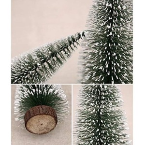 Brad artificial de craciun, ornament pentru masa, pe suport lemn, 20 cm inaltime, Argintiu - Img 2
