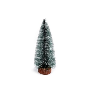 Brad artificial de craciun, ornament pentru masa, pe suport lemn, 25 cm inaltime, Argintiu - Img 2