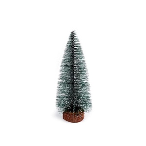 Brad artificial de craciun, ornament pentru masa, pe suport lemn, 40 cm inaltime, Argintiu - Img 4