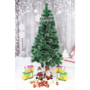 Brad artificial de Craciun tip pin inzapezit, inaltime 210 cm, diametru 115 cm, 350 ramuri cu ace 3D 12 cm, Flippy, verde cu varfuri ninse, suport metalic inclus - Img 2