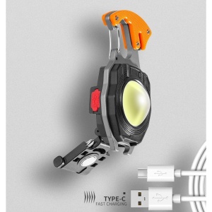 Breloc Multifunctional, Flippy, Model W5147, Kit Supravietuire, Lanterna, Bricheta, Fluier, din ABS/Aluminiu, Alimentare USB, Negru/Portocaliu - Img 9