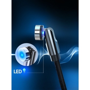 Cablu de incarcare magnetic 3 in 1 360 grade + 180 grade, 2 m, micro, type C, iPhone, 5 V, 2.1 A, Negru - Img 3