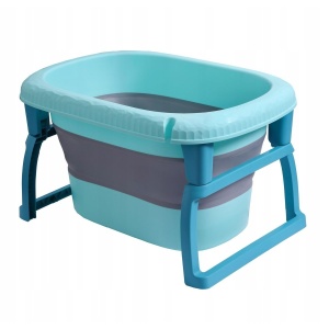 Cada Pliabila pentru Baie, Flippy, din PP+TPE, pentru Copii 0-6 Ani, cu Picioare, Suport de Sezut, Scurgere Etans, 48.5x25x72 cm, Albastru - Img 1
