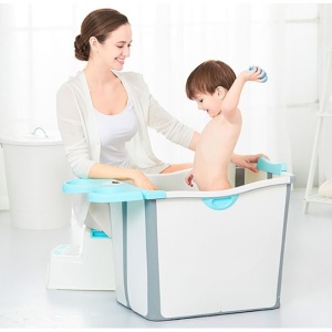 Cada Pliabila pentru Baie, Flippy, din PP+TPE, pentru Copii +6 Luni, Model Ursulet, Scaun de Interior, Detasabil, 82 x 50 x 54 cm, Albastru - Img 2