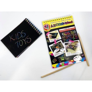 Caiet cu fise razuibile Flippy, DIY Magic Scratch, 12 File, Curcubeu, Creion din Lemn, Cartonase negre, 26 x 19 cm, Multicolor - Img 2