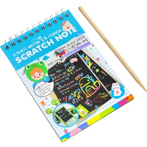 Caiet cu fise razuibile Flippy, DIY Magic Scratch, 12 File, Curcubeu, Creion din Lemn, Cartonase negre, 14.2 x 9.8 cm, Baby Blue - Img 1