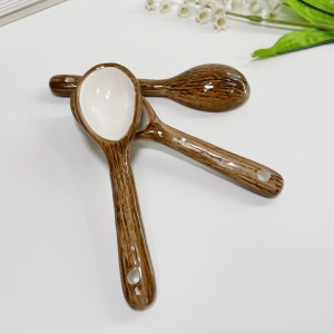 Cana din Ceramica, Flippy, 201-300 ml, cu Lingurita, Model Nuca de Cocos, Maro - Img 3