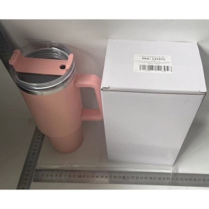 Cana Termos din Plastic, Flippy, pentru Bauturi Calde si Reci, cu Maner, 9.9x9.9x27 cm, Roz Pal - Img 2