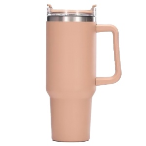 Cana Termos din Plastic, Flippy, pentru Bauturi Calde si Reci, cu Maner, 9.9x9.9x27 cm, Roz Pal - Img 1