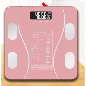 Cantar Electronic Inteligent De Baie Flippy Cu Aplicatie Smart, Corporal, Ecran Digital Iluminat, Termometru, Suporta Maxim 180 Kg, 26 x 26 cm, Baterii, Roz - Img 2