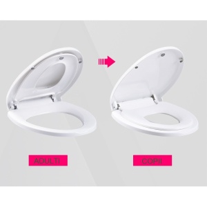 Capac de Toaleta cu Reductie 2 in 1, Flippy, pentru Copii si Adulti, Coborare Lenta si Silentioasa, Instalare Usoara, din PP5 , in Forma de U, Alb - Img 3