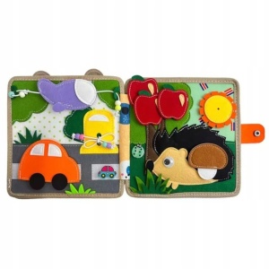 Carte Senzoriala Educativa Montessori 7in1, Flippy, Dezvoltare Abilitati Motorii, 8 Pagini, 3D, cu Elemente Detasabile, Model Girafa, 21x21x8 cm, Maro - Img 6