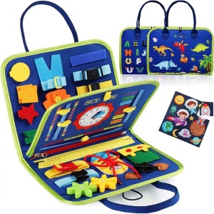 Carte Senzoriala Educativa Montessori, Flippy, Dezvoltare Abilitati Motorii, 3 Pagini, Model Alfabet, 28x25x4 cm, Albastru - Img 6