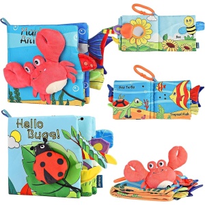 Carte Senzoriala, Flippy, pentru Bebelusi, 15x16x4 cm, cu Animalute, 3D, Cu Sunete si Fosnete, 0-3 Ani, Model Crab, Multicolor - Img 5