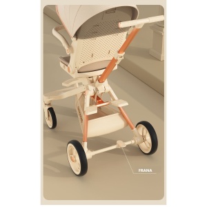 Carucior Sport Flippy 3in1, 6-36 Luni, Pliabil, Tavita pentru Masa, Pat de Dormit, Centura de Siguranta, Roti 360 Grade, Reversibil, Parasolar, Maner Reglabil, 64 x 35 x 100 cm, Panda, Crem - Img 5