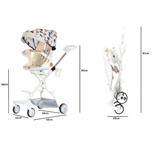 Carucior Sport Flippy 3in1, 6-36 Luni, Reversibil, Pliabil, Tavita pentru Masa, Pozitie de Somn, Centura de Siguranta, Roti 360, Suport Pahar, Copertina pentru Soare, 32x63x95cm, Crem Model Jungla - Img 9
