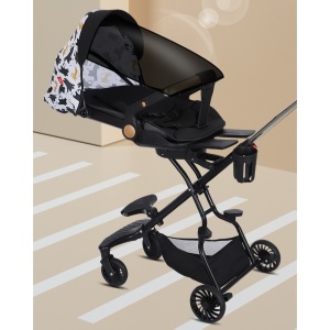 Carucior Sport Flippy 3in1, 6-36 Luni, Reversibil, Pliabil, Tavita pentru Masa, Pozitie de Somn, Centura de Siguranta, Roti 360, Suport Pahar, Copertina pentru Soare, 32x63x95cm, Negru Model Pisicute - Img 4